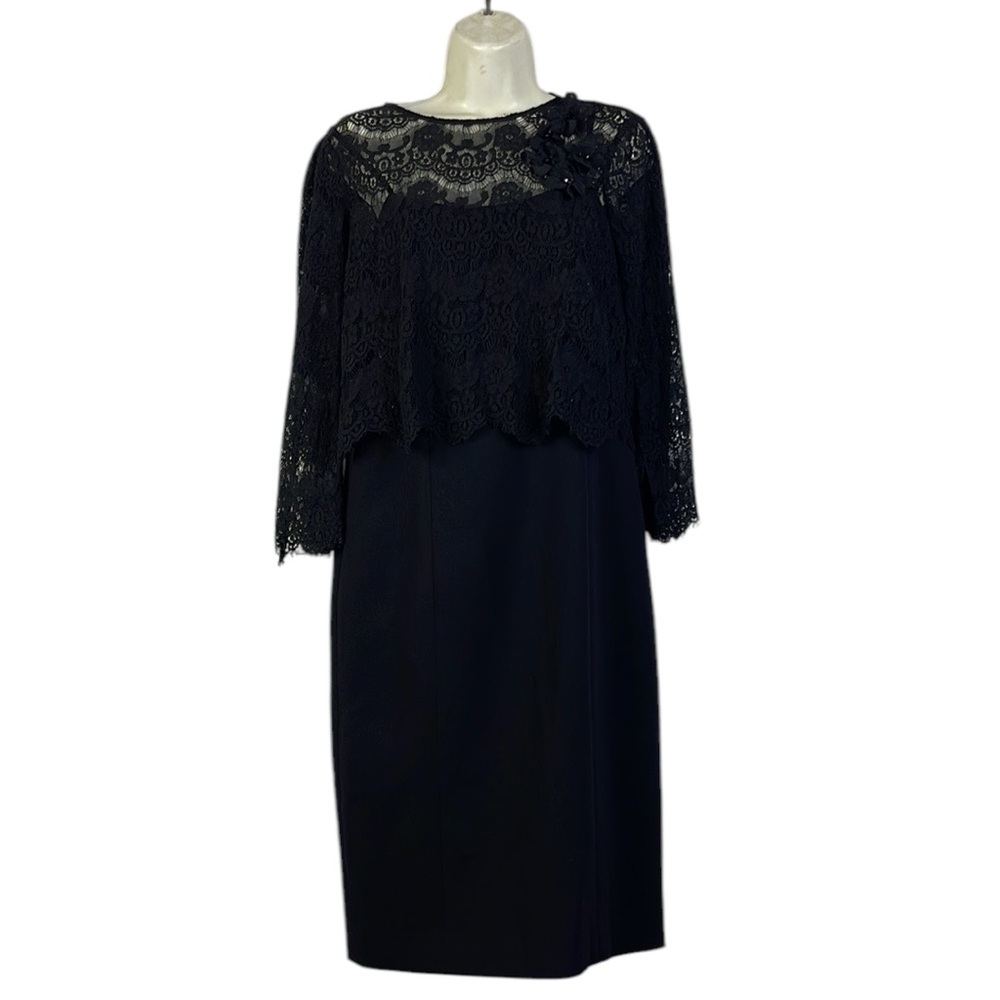 Rickie Freeman Teri John Black Lace Overlay Dress Size 4 EUC